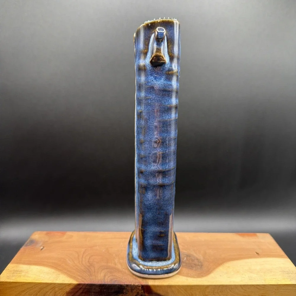 VTG Studio Art Pottery Handmade Blue Ceramic Bud Weed Vase Delicate Signed